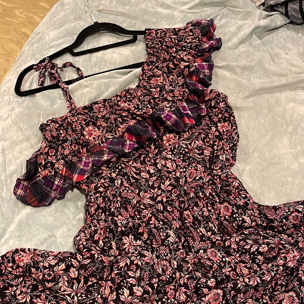 Free People off the shoulder floral and plaid maxi dress